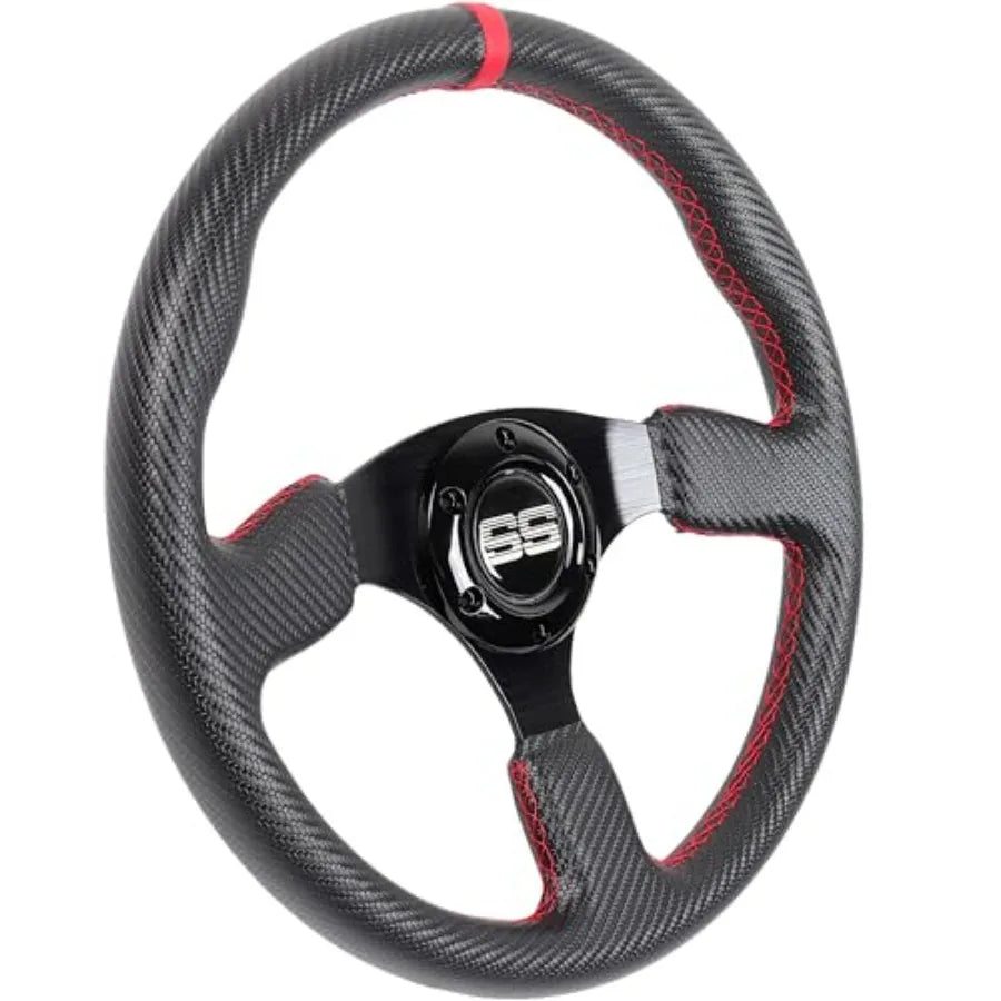 350mm Sport Racing Steering Wheel for Golf Cart – PU Leather, Universal 5/6 Hole
