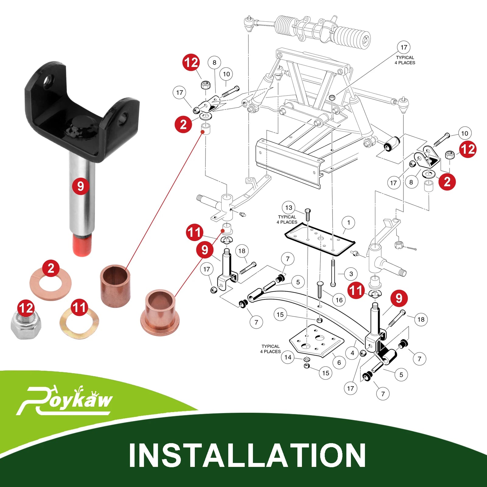 Golf Cart Kingpin Repair Kit | Club Car DS 1981-up Gas/Electric, Replaces # 1016386/ 1010150/ 1016389/ 8067/ 7048