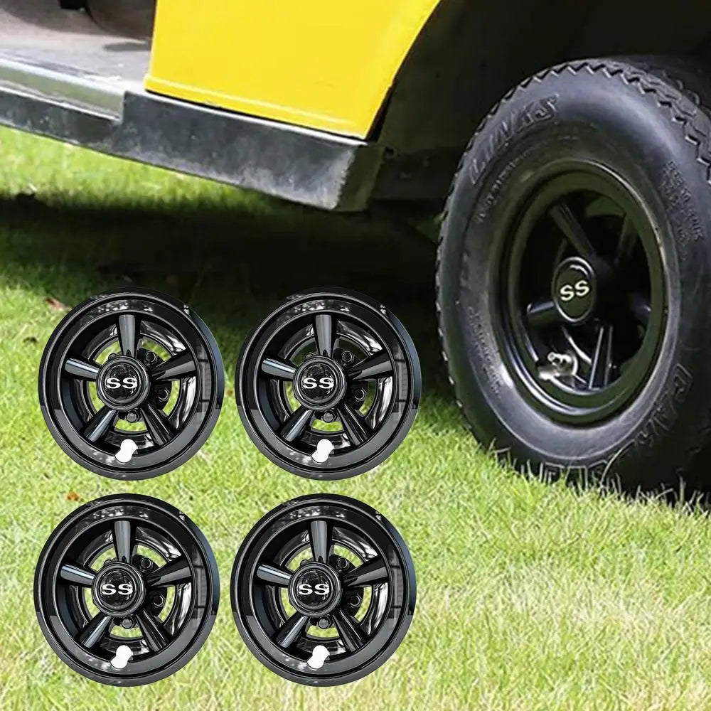 8" Black Chrome Golf Cart Hub Caps – No-Tool Install for Club Car (Set of 4)