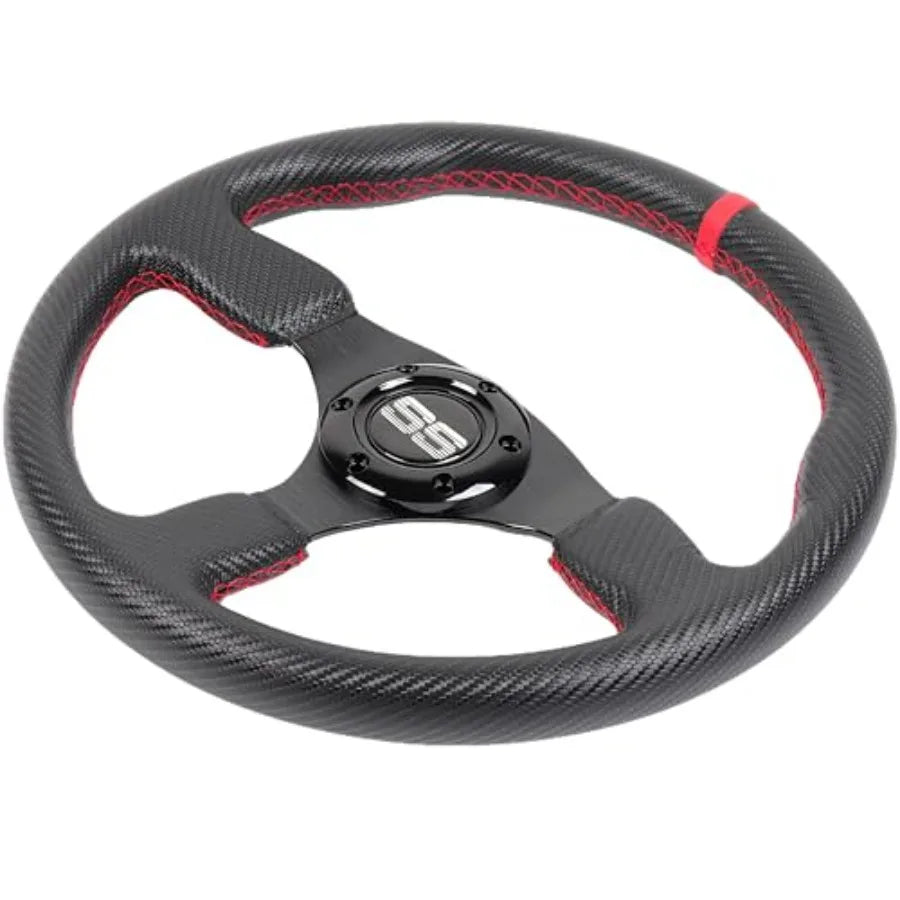 350mm Sport Racing Steering Wheel for Golf Cart – PU Leather, Universal 5/6 Hole