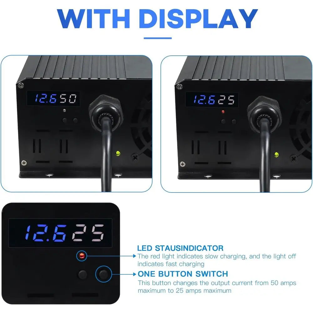 14.6V 50A LifePO4 Battery Charger for Marine Boat RV Lawn Motor Motorcycle Golf Cart，12v Deep Cycle Rechargeable Batteries Charg