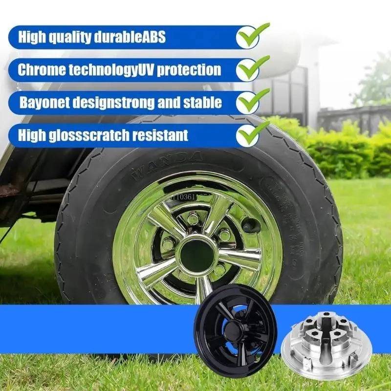 8" Golf Cart Hub Caps – Rust-Proof Silver & Black Wheel Covers (Set of 4)