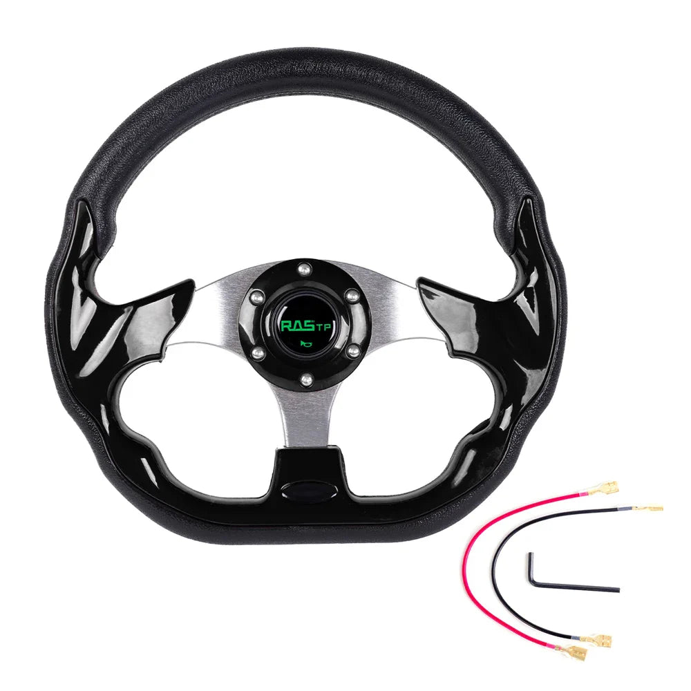 14 Inch 350mm Red Sport Racing Steering Wheel for Golf Cart – PU Leather, Universal Fit