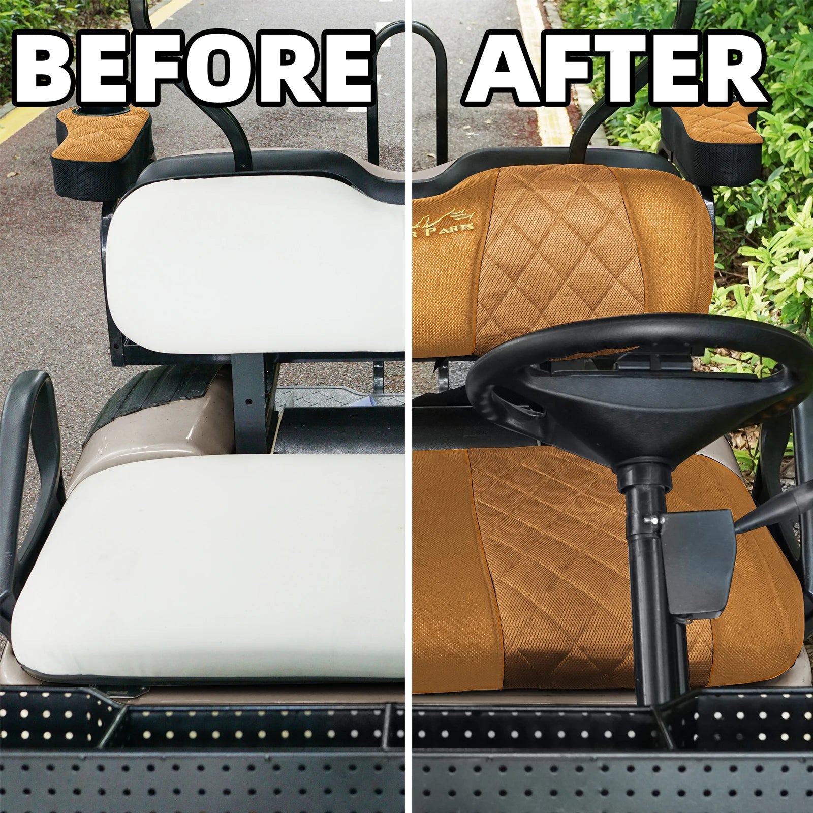 EZGO TXT & RXV Golf Cart Seat Covers – Diamond Design Breathable Mesh, Easy Install