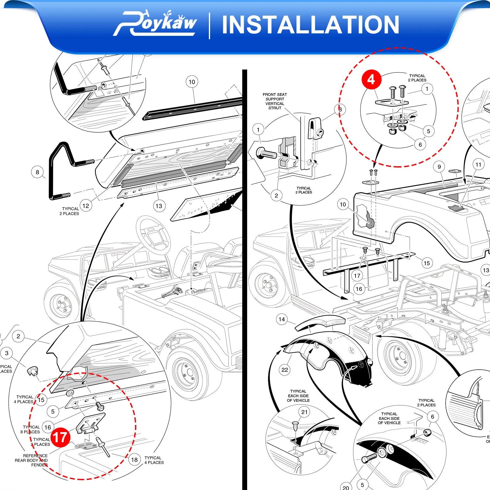 Golf Cart Club Car DS Seat Hinge Plate Male & Female Kit | Club Car DS 1979-up, Replaces OEM # 1012412, 1011652