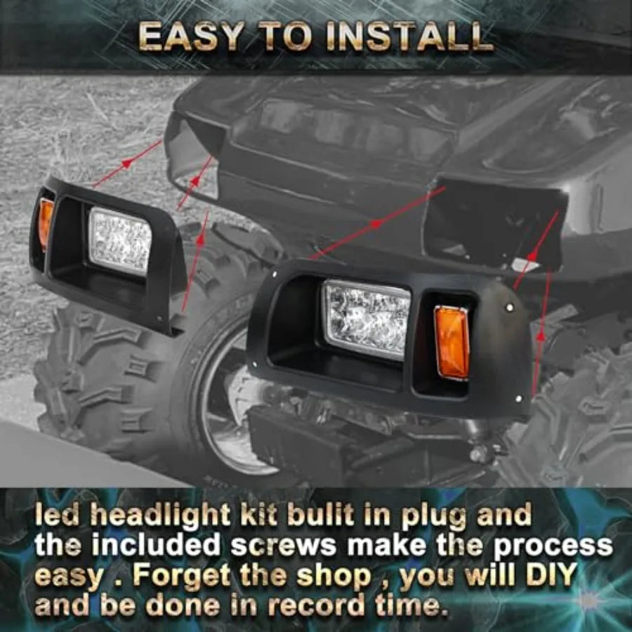 Golf Cart LED Headlight Light Kit Compatible with Club Car DS 1993-UP Passenger Driver Side Replace 12V Headlights Kit Assembly