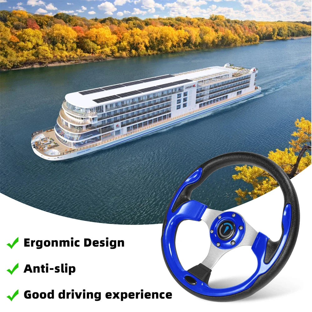 13 Inch 320mm Universal Golf Cart Steering Wheel – PU Leather, 5/6 Hole