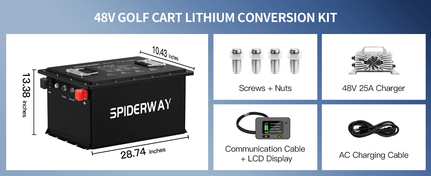 48V 150Ah Lithium Golf Cart Battery Built-in 200A BMS 6000+ Cycles Max. 10.24kW, Support Touch Monitor & Mobile APP