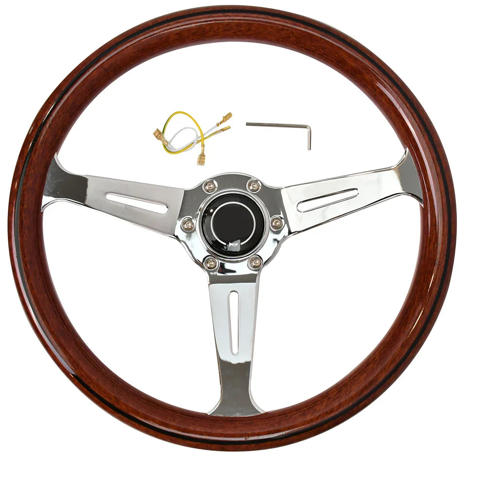 14 Inch 345mm Retro Wood Grain Sport Steering Wheel – Drift Racing with Anti-Slip Bracket