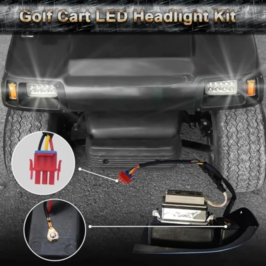 Golf Cart LED Headlight Light Kit Compatible with Club Car DS 1993-UP Passenger Driver Side Replace 12V Headlights Kit Assembly