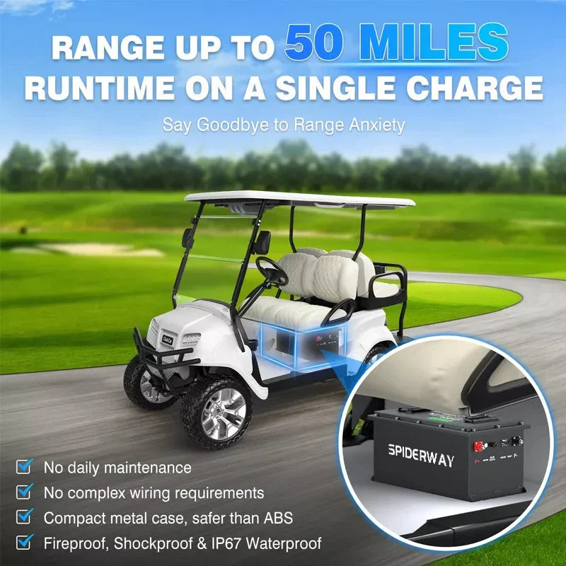 New 48V 105Ah Golf Cart LiFePO4 Lithium Battery with 25A Charger for EZGO Club Car Yamaha