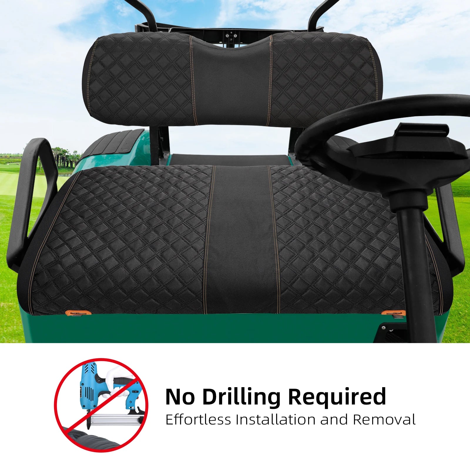 1680D Oxford Fiber Golf Cart Seat Covers Compatible with EZGO TXT, Backrest Bottom Seat Cover, No Drilling Required