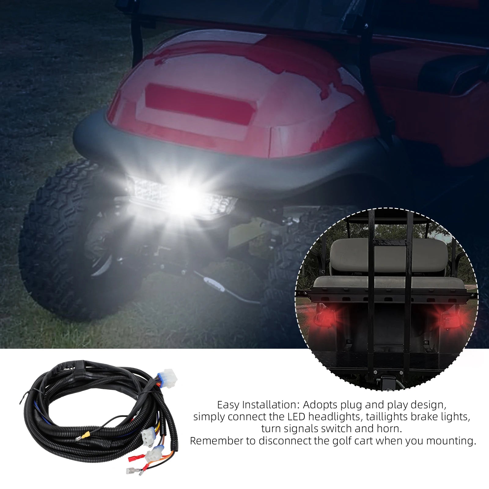 Golf Cart 12V Bucket Harness Compatible with Club Car Precedent 2008.5-Up Electric Models, Easy Plug & Play