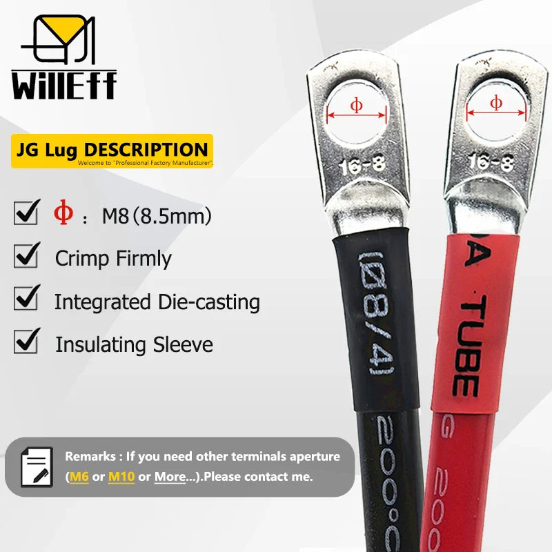 Lug Cable Car Battery Cable Silicone inverter UPS jumper Terminal wire Super soft Silicone Copper Cable M6-M8 M8-M10 M6-M10