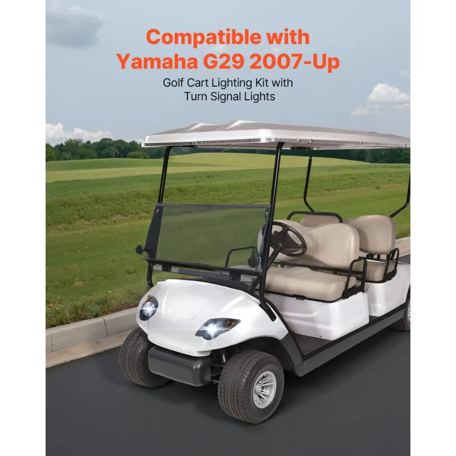 Golf Cart Light Kit 12 Volt Street Legal LED Headlight Taillight with Wiring Harness Turn Signals Hazard Light Switch Horn Brak