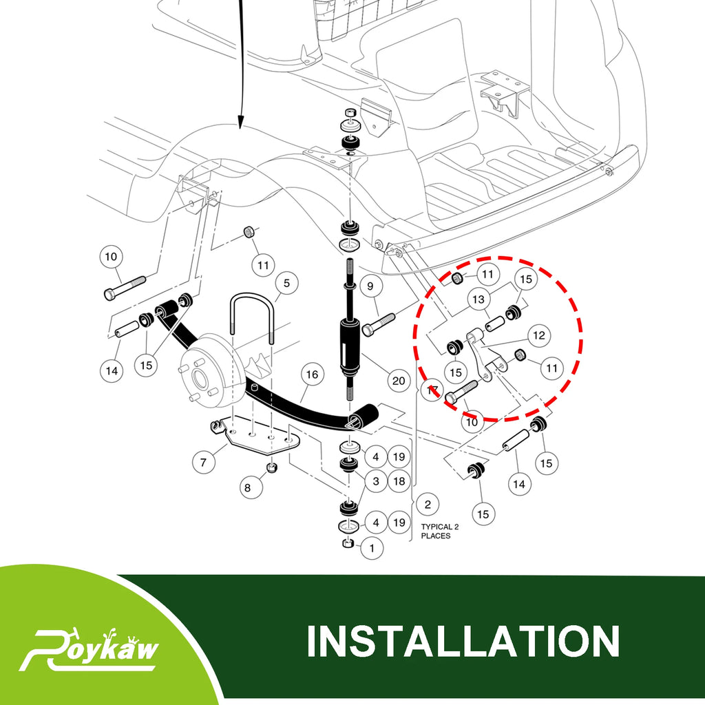 Club Car Rear Shackle with Bushing & Sleeves Kit | Precedent 2004-Up Gas & Electric Golf Cart Models