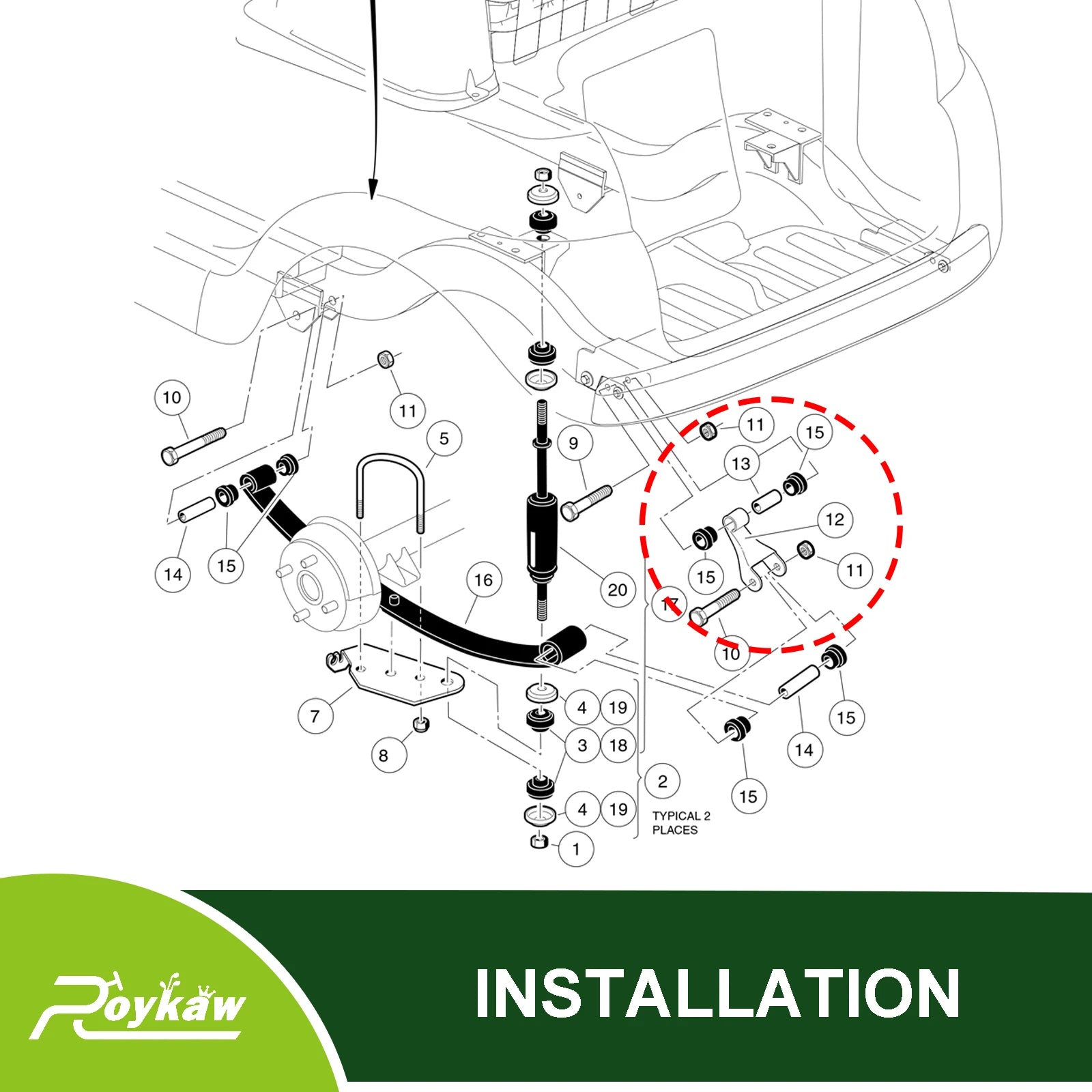 Club Car Rear Shackle with Bushing & Sleeves Kit | Precedent 2004-Up Gas & Electric Golf Cart Models
