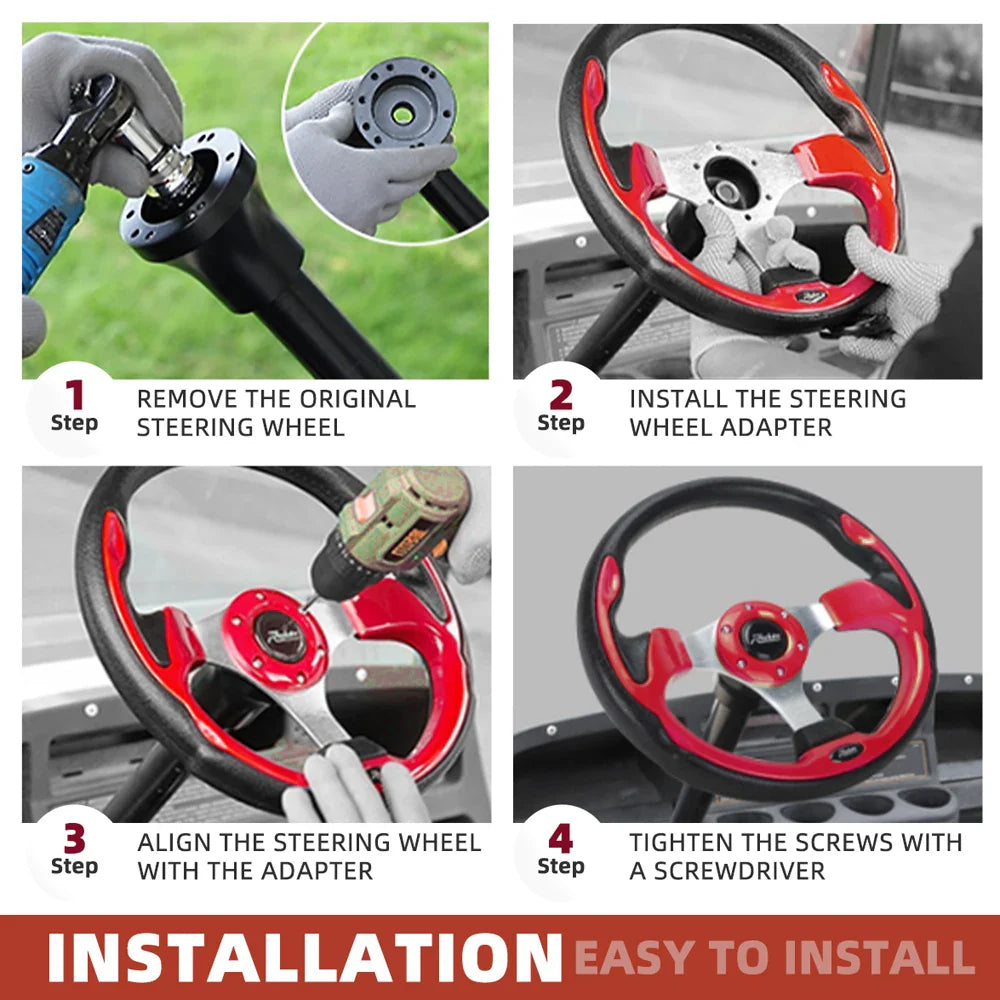13 Inch 320mm Golf Cart Steering Wheel – PU Leather, Universal 5/6 Hole
