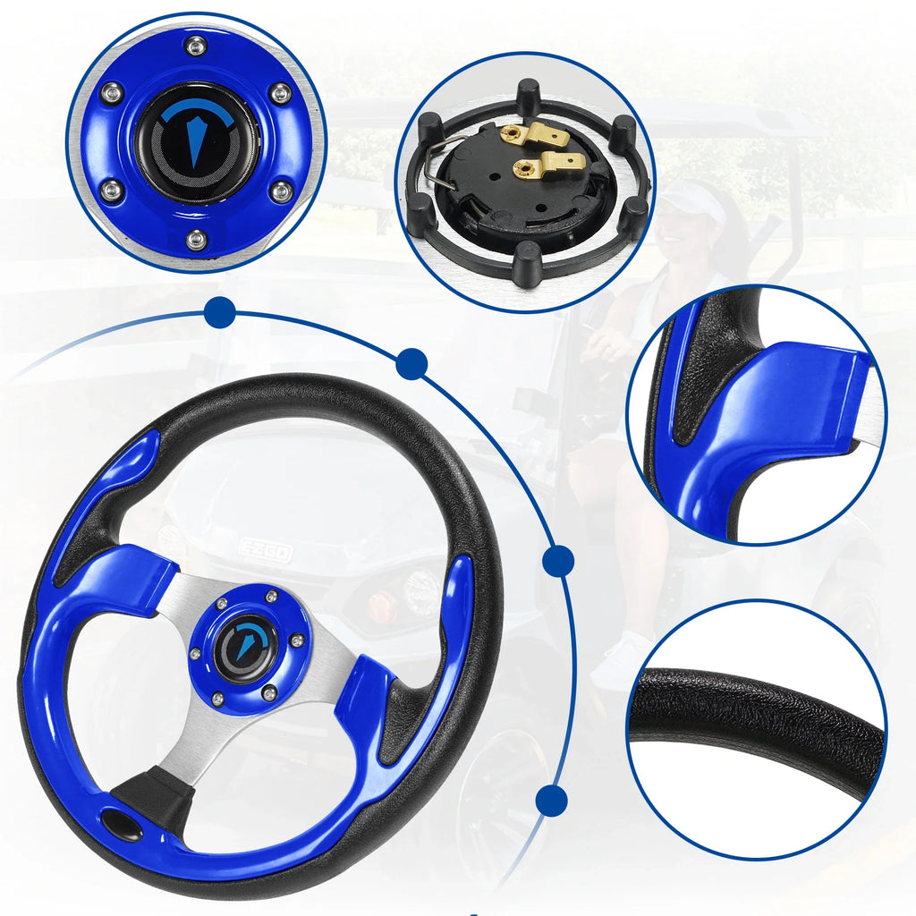 13 Inch 320mm Universal Golf Cart Steering Wheel – PU Leather, 5/6 Hole