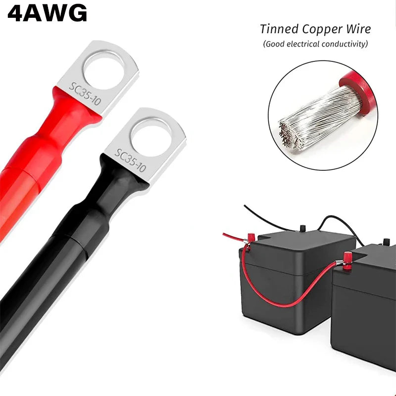 4AWG/6AWG Battery Cables with Screw Terminals, 18.5cm/7.3in Total Length, Copper Cable for Cars, Motorcycles, RVs,