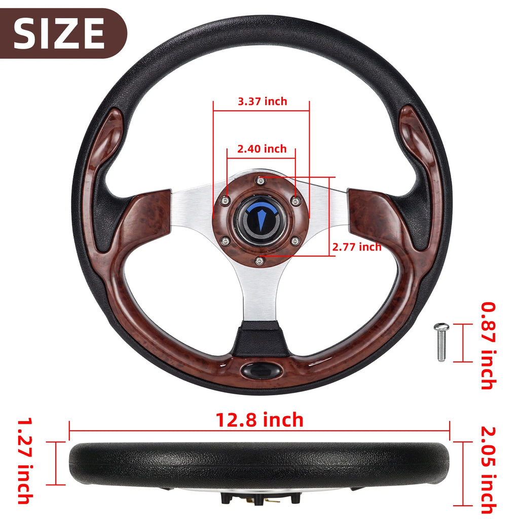 13 Inch 320mm Universal Golf Cart Steering Wheel – PU Leather, 5/6 Hole