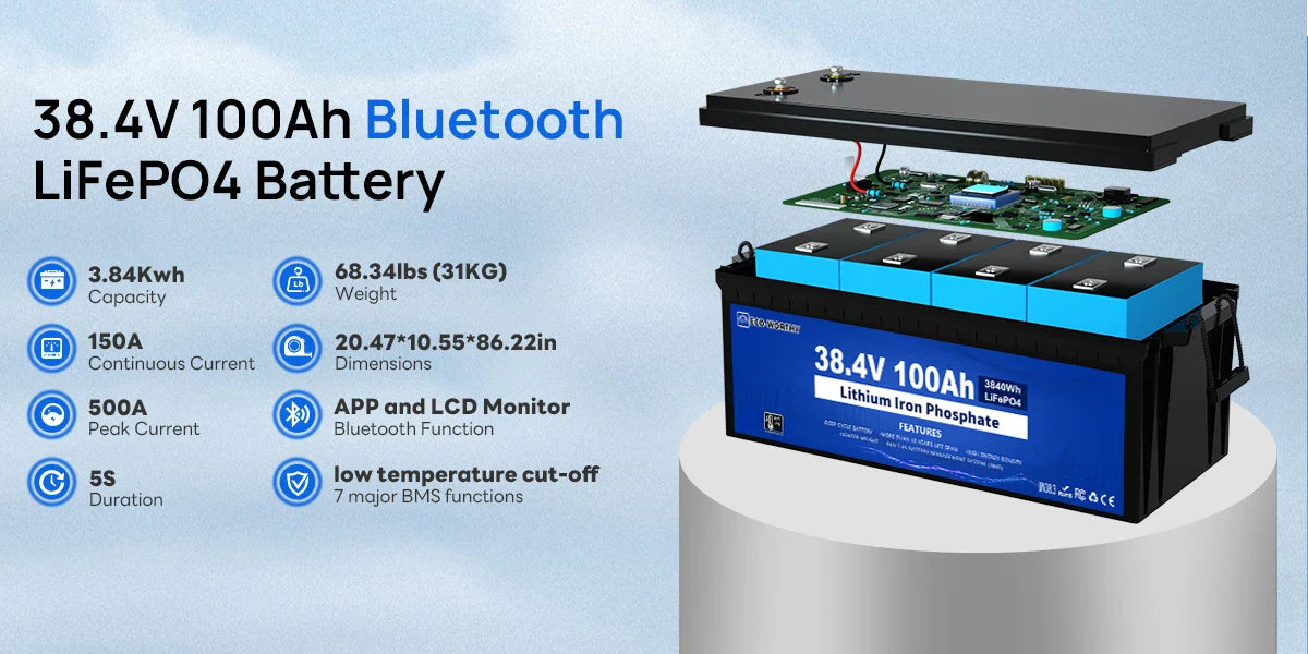 36V 100Ah Golf Cart Lithium Battery with BMS & Bluetooth
