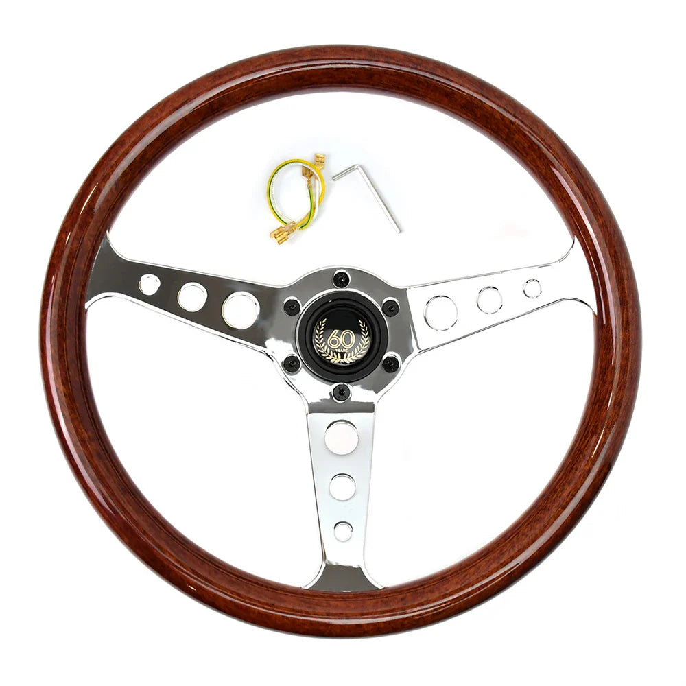 14 Inch 345mm Retro Wood Grain Sport Steering Wheel – Drift Racing with Anti-Slip Bracket