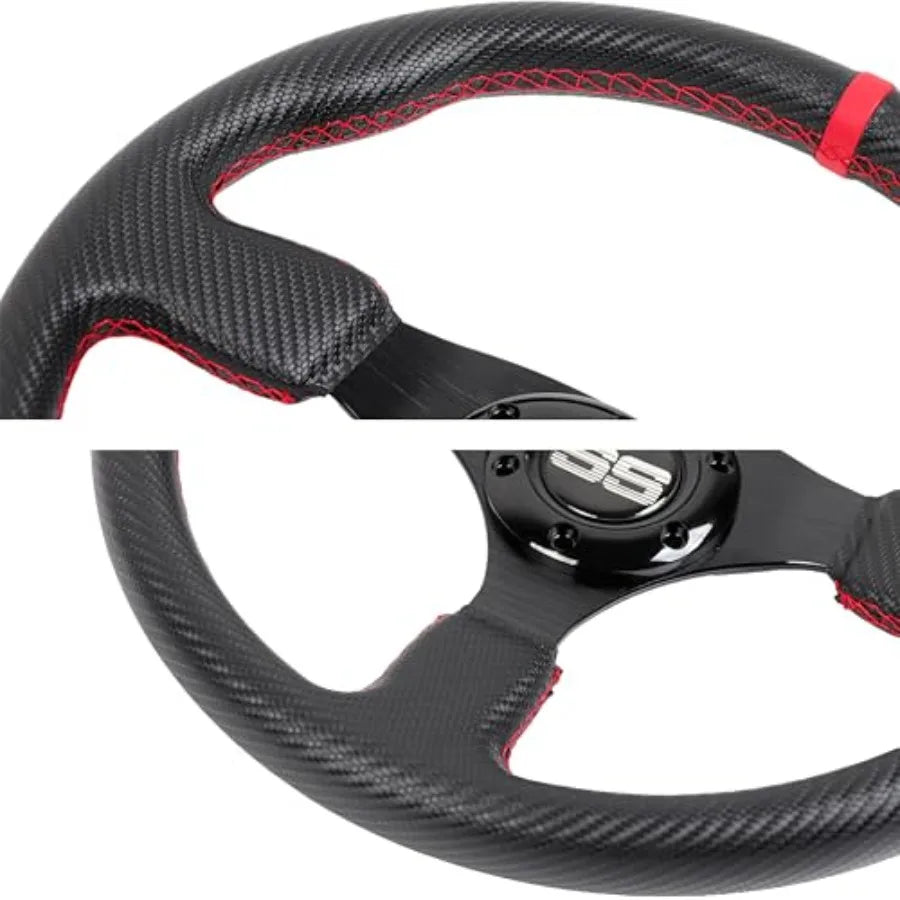350mm Sport Racing Steering Wheel for Golf Cart – PU Leather, Universal 5/6 Hole
