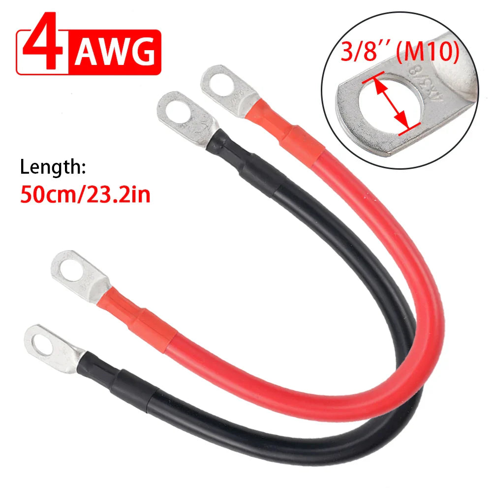 2/4AWG 30/50CM Battery Inverter Cable Set With Terminals Stranded Copper Cord Solar Power Connection Wire With Lugs