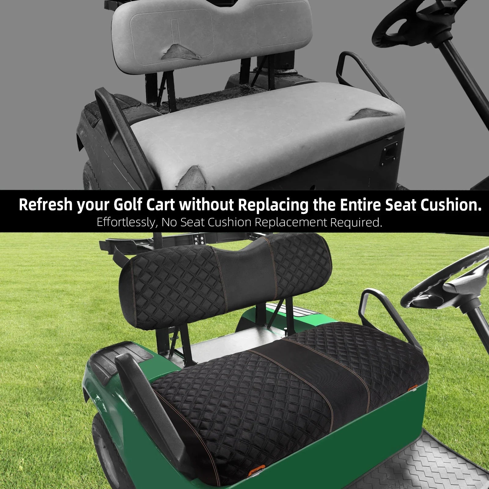 Golf Cart Seat Covers for EZGO TXT – 1680D Oxford Fiber, No Drilling Required