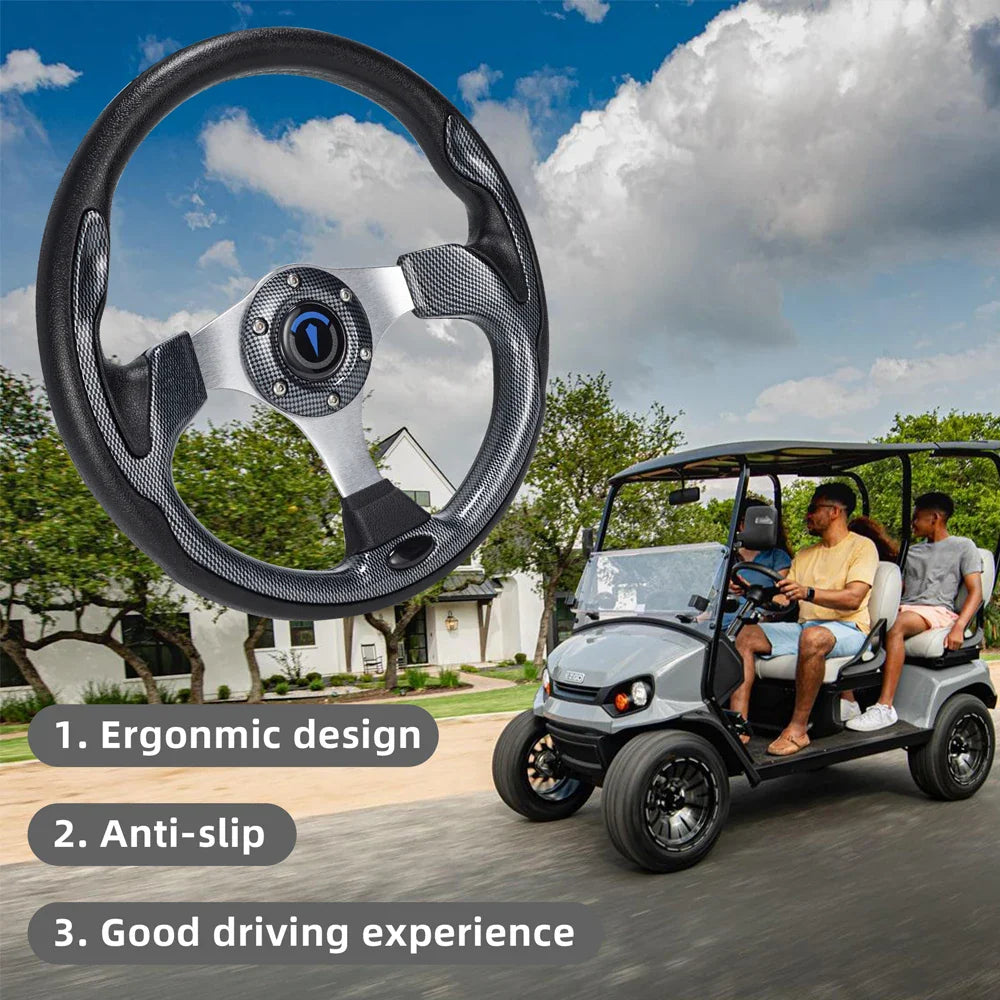 13 Inch 320mm Universal Golf Cart Steering Wheel – PU Leather, 5/6 Hole