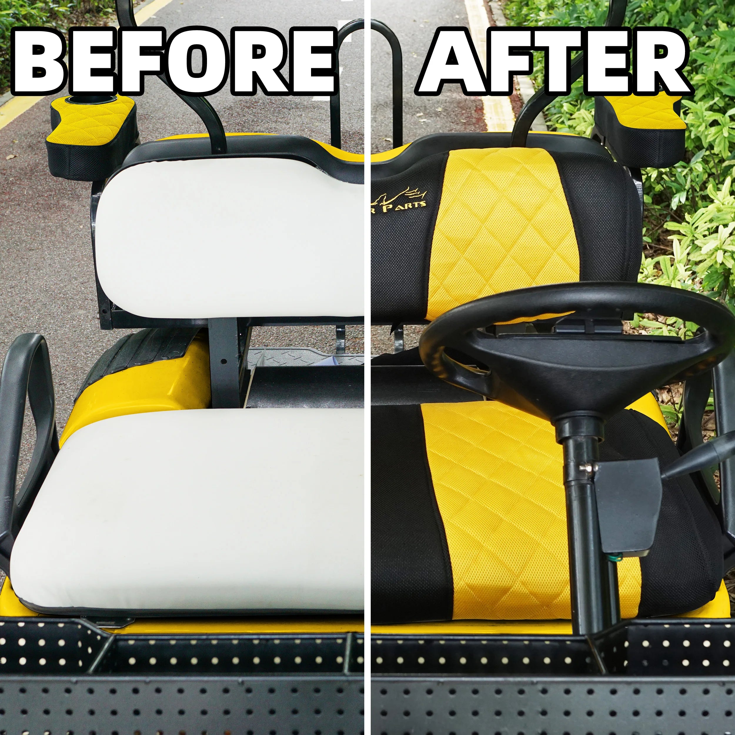 EZGO TXT & RXV Golf Cart Seat Covers – Diamond Design Breathable Mesh, Easy Install