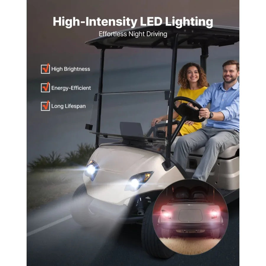 Golf Cart Light Kit 12 Volt Street Legal LED Headlight Taillight with Wiring Harness Turn Signals Hazard Light Switch Horn Brak