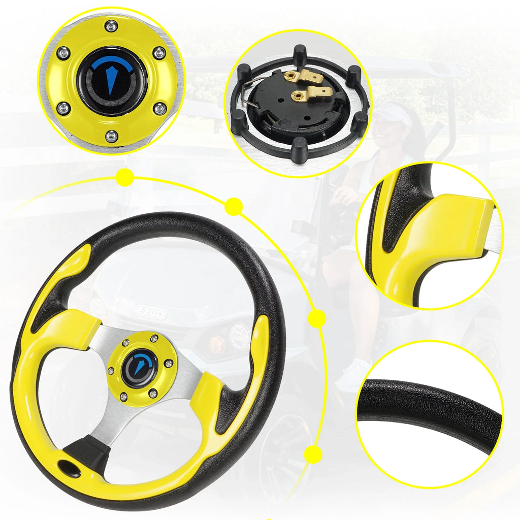 13 Inch 320mm Universal Golf Cart Steering Wheel – PU Leather, 5/6 Hole