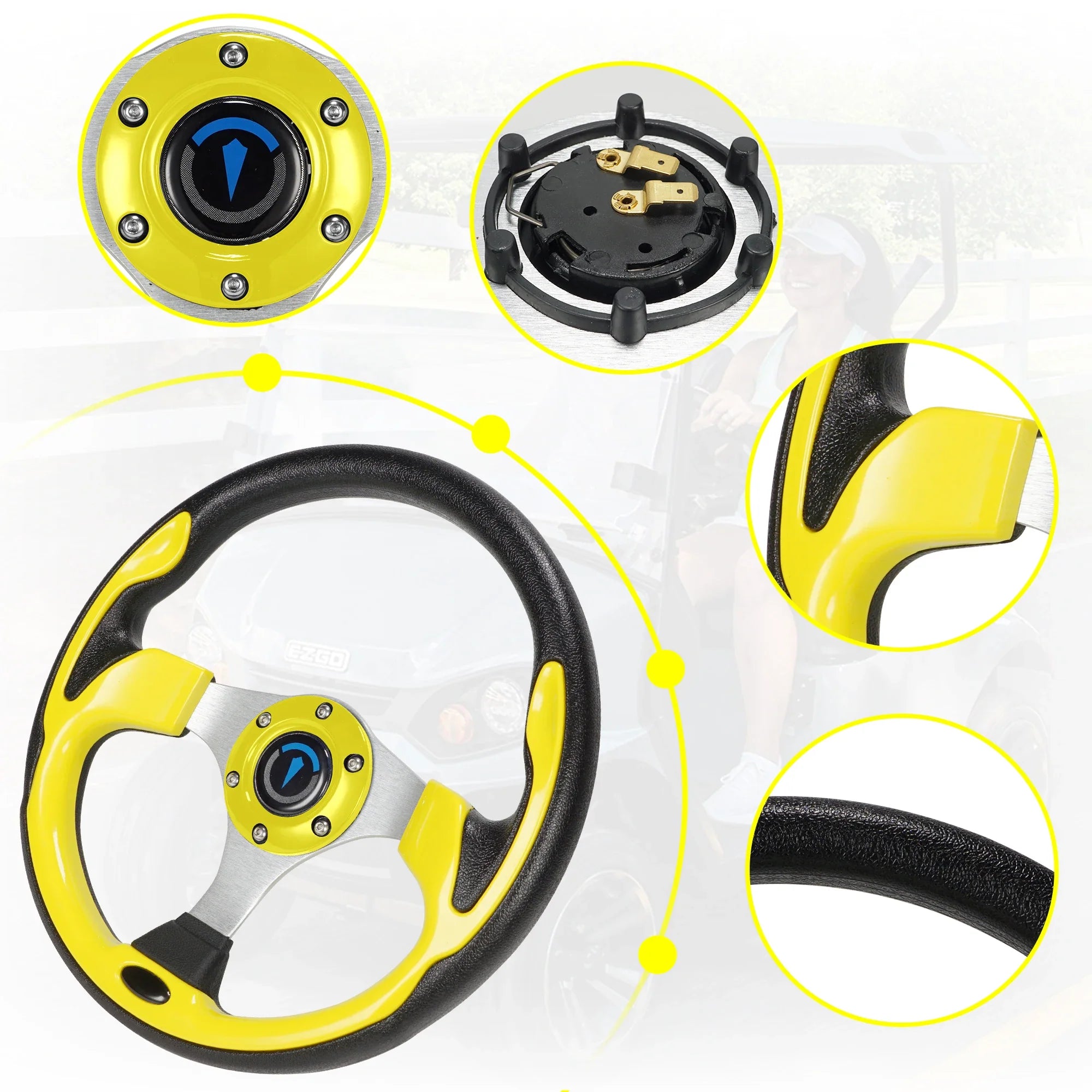 13 Inch 320mm Universal Golf Cart Steering Wheel – PU Leather, 5/6 Hole