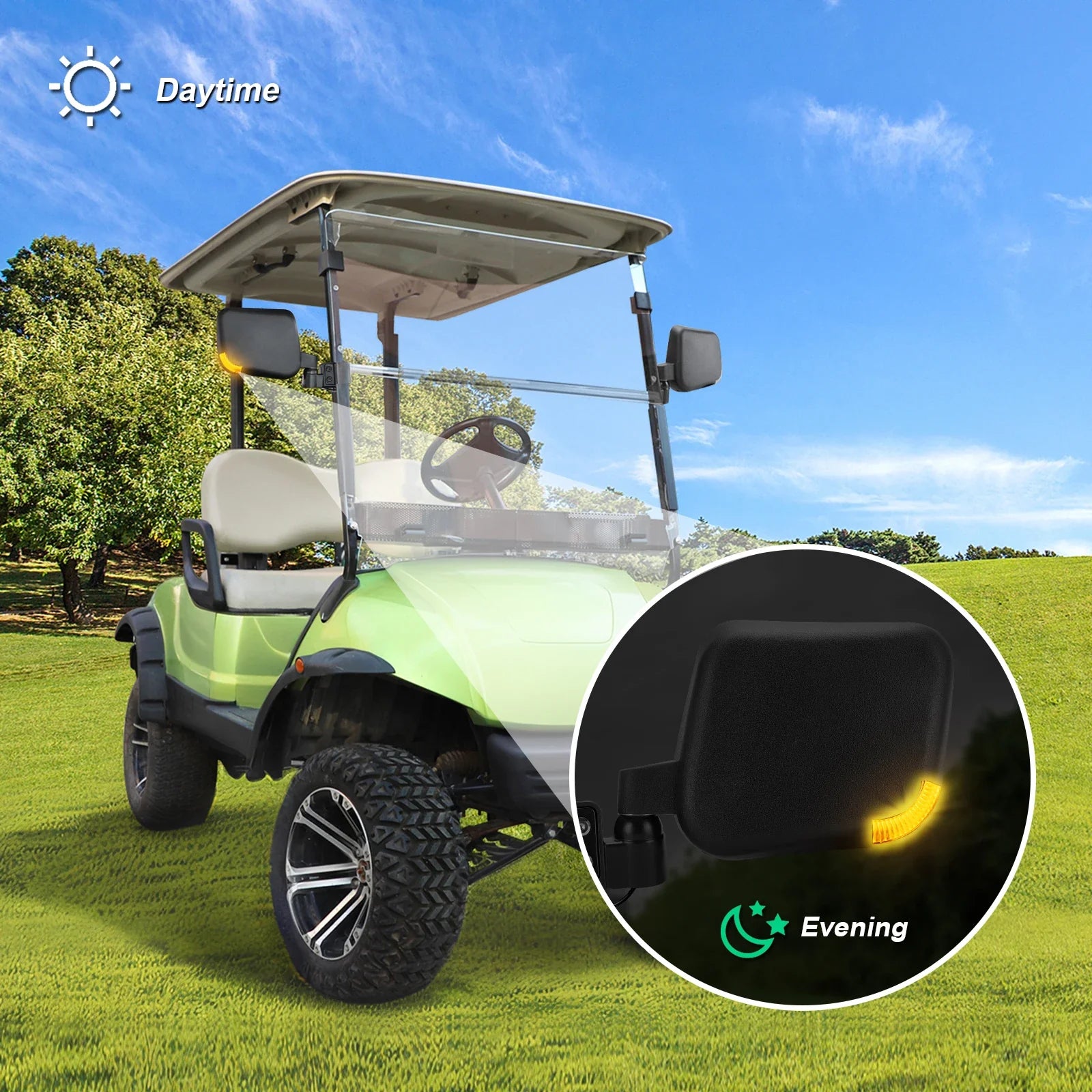 LED Turn Signal Folding Golf Cart Side Mirrors for EZGO/Club Car/Yamaha