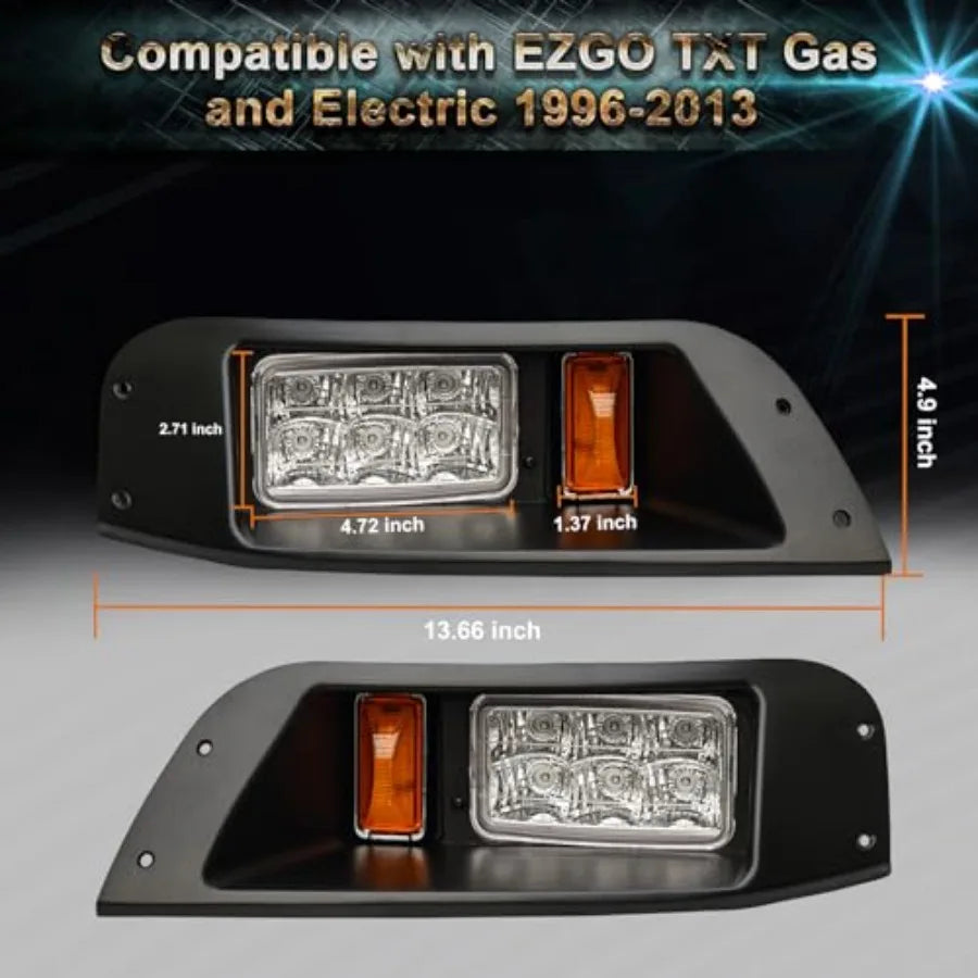 Golf Cart Head Light Compatible with EZGO TXT LED Light 1996-2013 Gas and Electric Passenger Driver Side Replace 12V Headlights