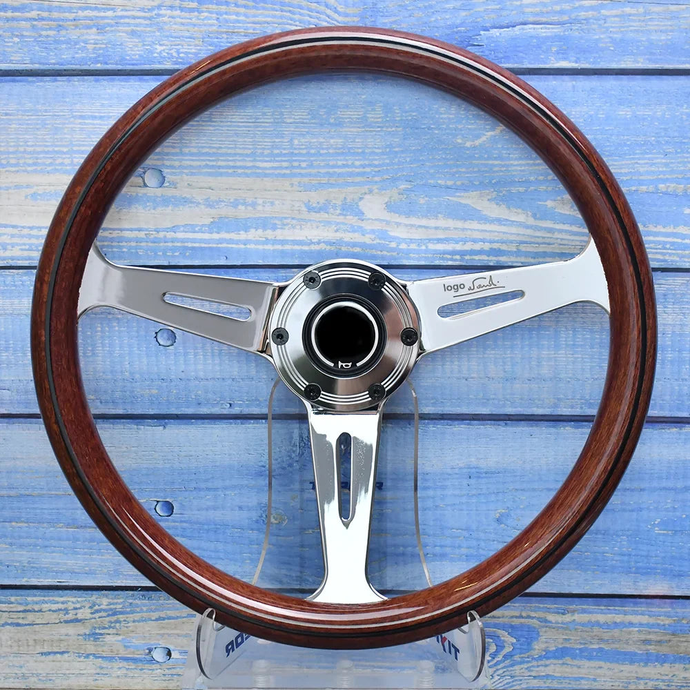 14 Inch 345mm Retro Wood Grain Sport Steering Wheel – Drift Racing with Anti-Slip Bracket