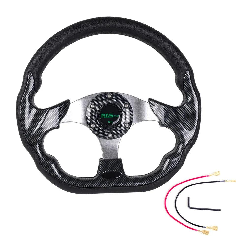 14 Inch 350mm Red Sport Racing Steering Wheel for Golf Cart – PU Leather, Universal Fit