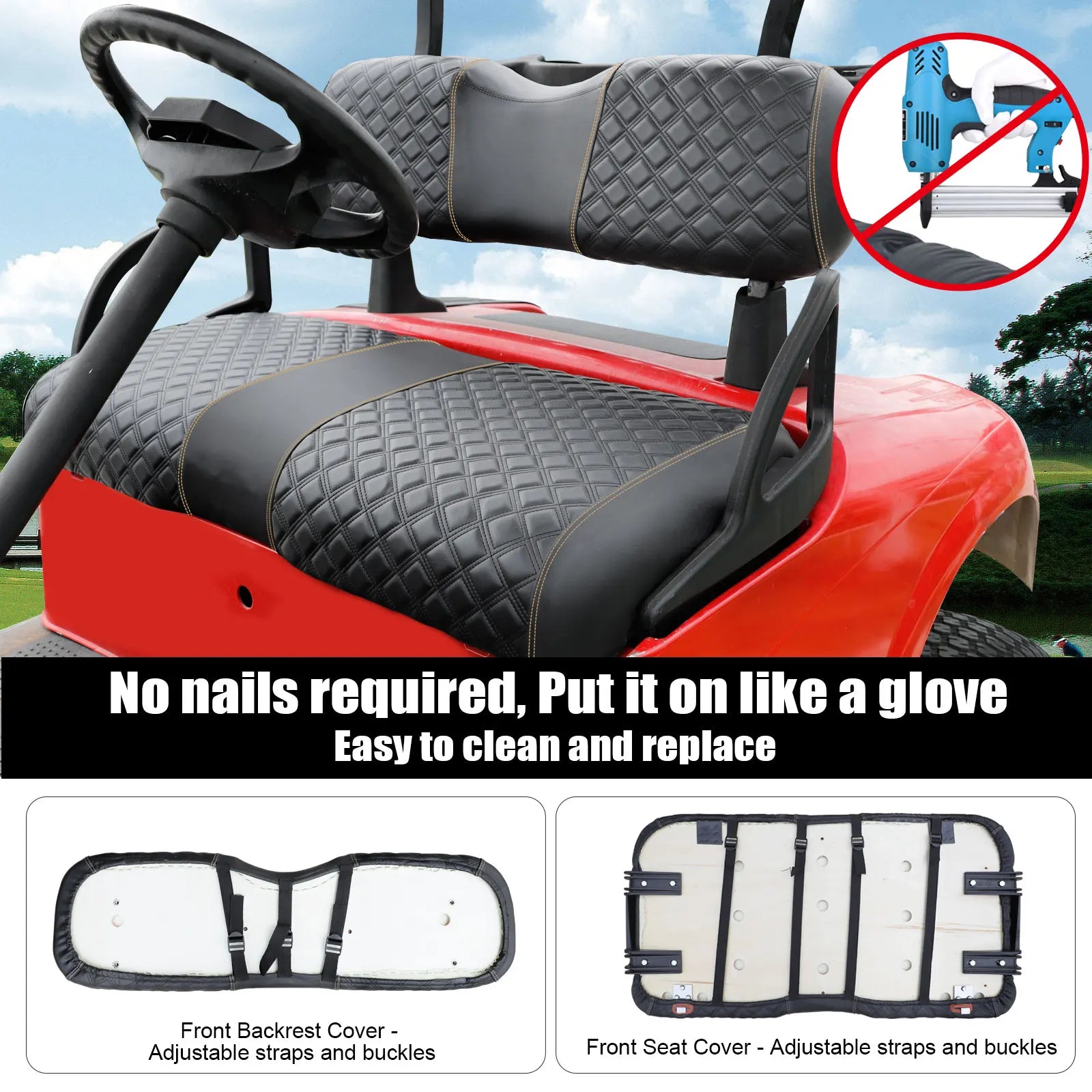 Golf Cart Seat Covers Kit Fit | EZGO RXV OEM Ordinary Seat Cushion, Vinyl Material/Soft, Comfortable & Easy to Clean
