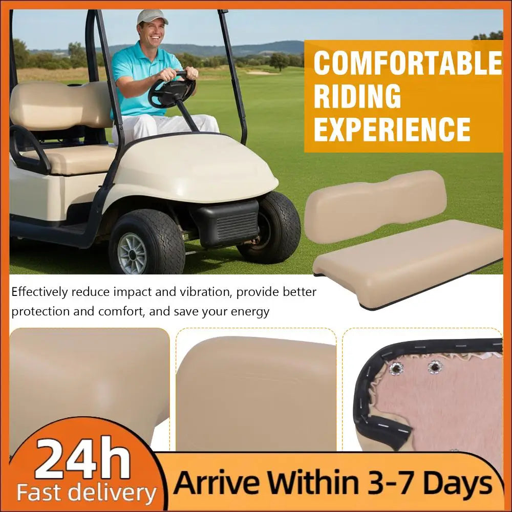 Club Car DS Front Seat Cushion Set – Beige PU Leather Replacement Kit (2000.5 & Up)
