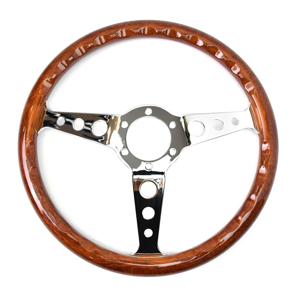 14 Inch 345mm Retro Wood Grain Sport Steering Wheel – Drift Racing with Anti-Slip Bracket