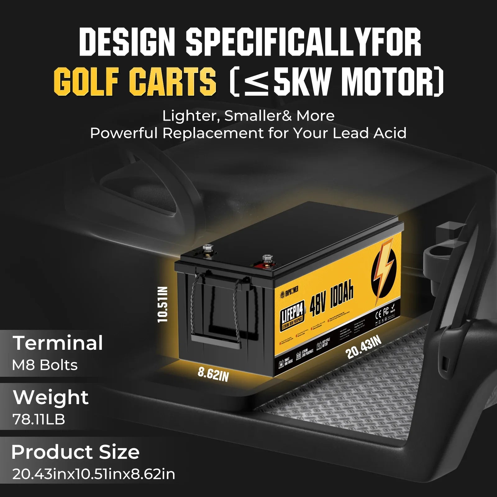 48V 100Ah LiFePO4 Lithium Golf Cart Battery