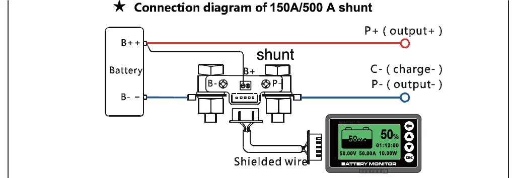 500A Smart Shunt Battery Monitor with LCD Display