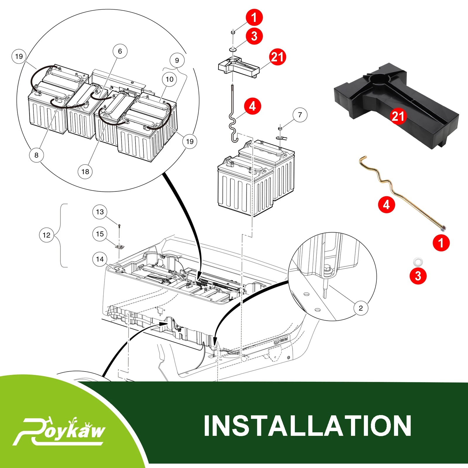 Golf Cart Battery Hold Down with Rods Kit | Club Car Precedent 2008.05-Up Electric Models