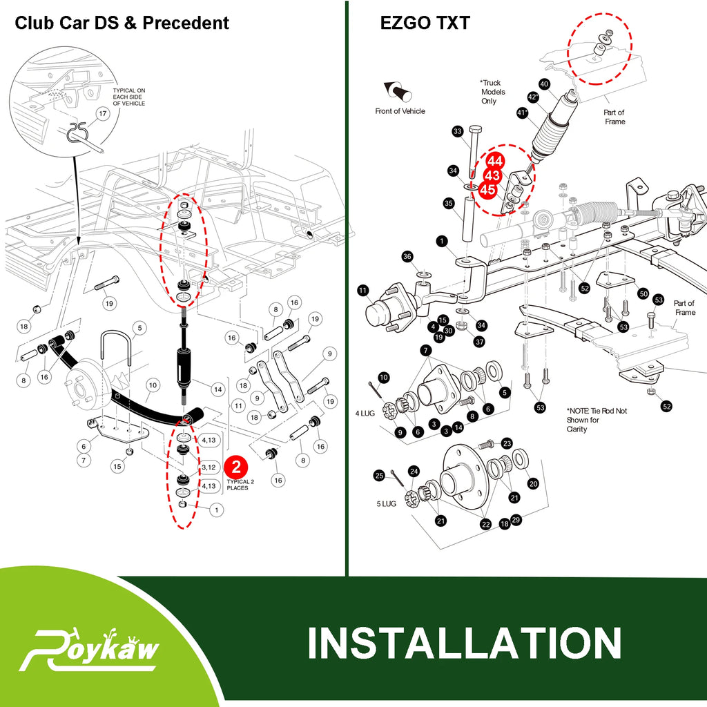 Golf Cart Shock Bushing Kits | EZGO TXT/Marathon 1989-up & Club Car DS/Precedent 1982-ip, OEM # 1011415, 1010142