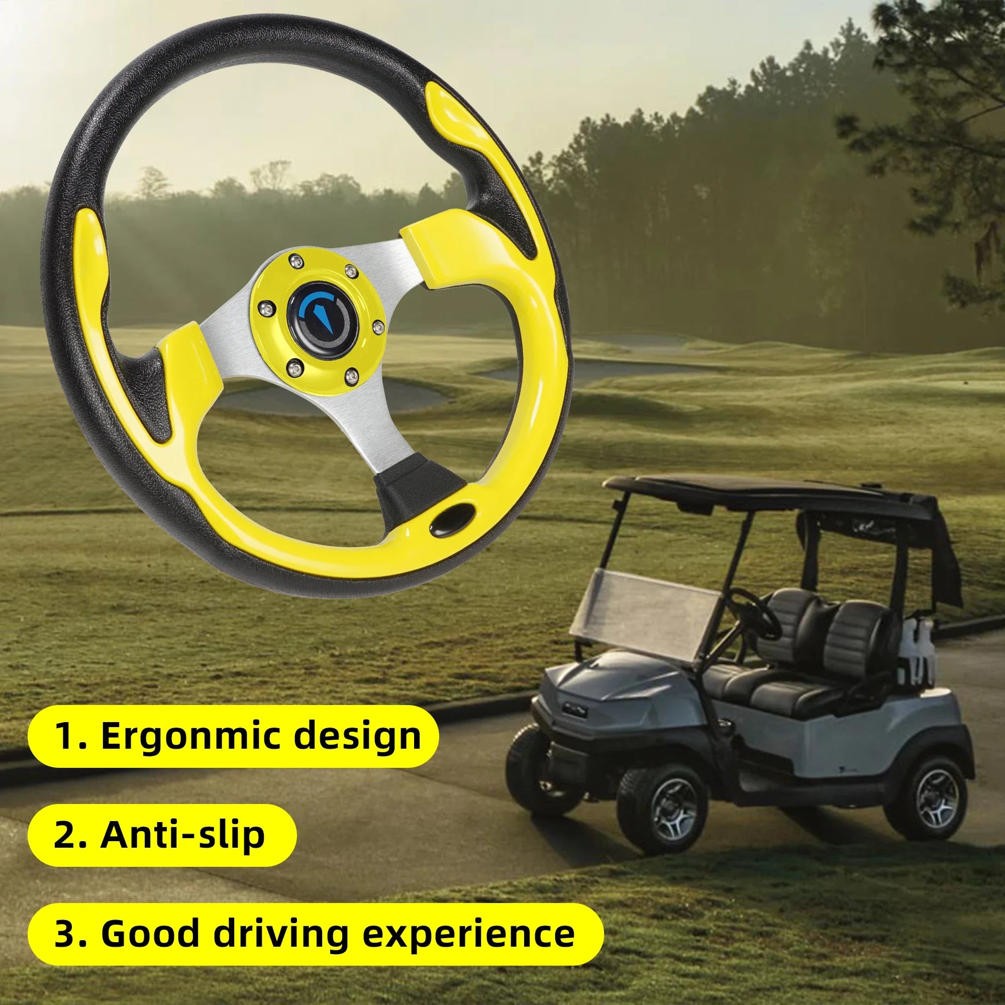 13 Inch 320mm Universal Golf Cart Steering Wheel – PU Leather, 5/6 Hole