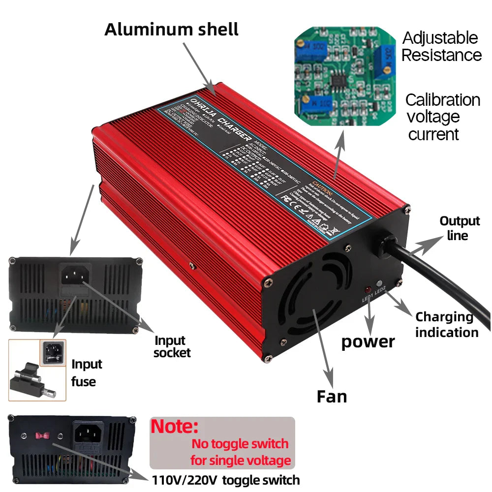 48V 15A Charger Suitable For EZGO CLUB CAR YAMAHA 48V Lead-Acid Battery AGM Golf Cart TXT RXV Plug Ptional Smart Aluminu Shell