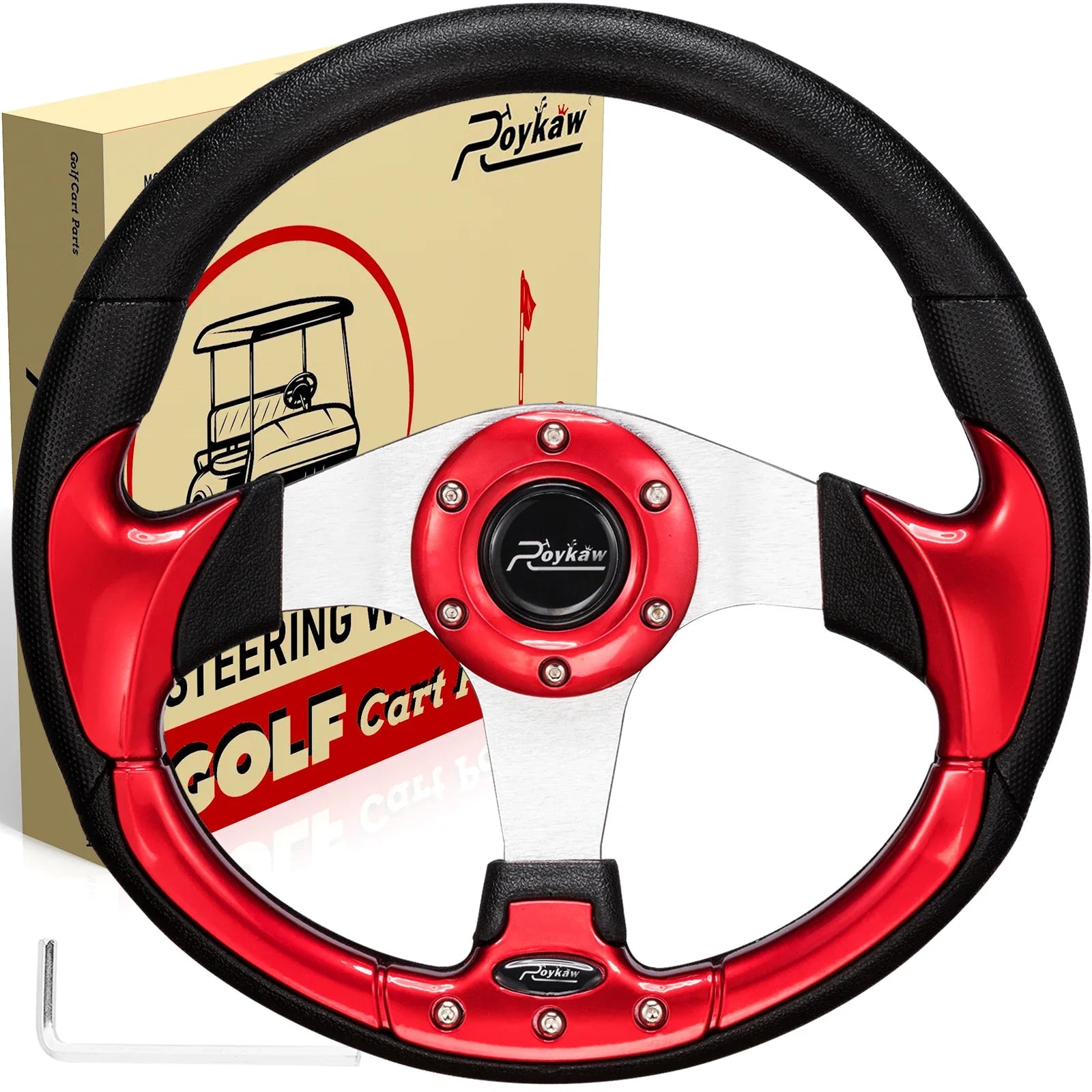 Roykaw Golf Cart Steering Wheel Fit for EZGO TXT/RXV, Club Car DS/Precedent/Tempo, Yamaha G29/Drive/Drive2 & Most Golf Carts
