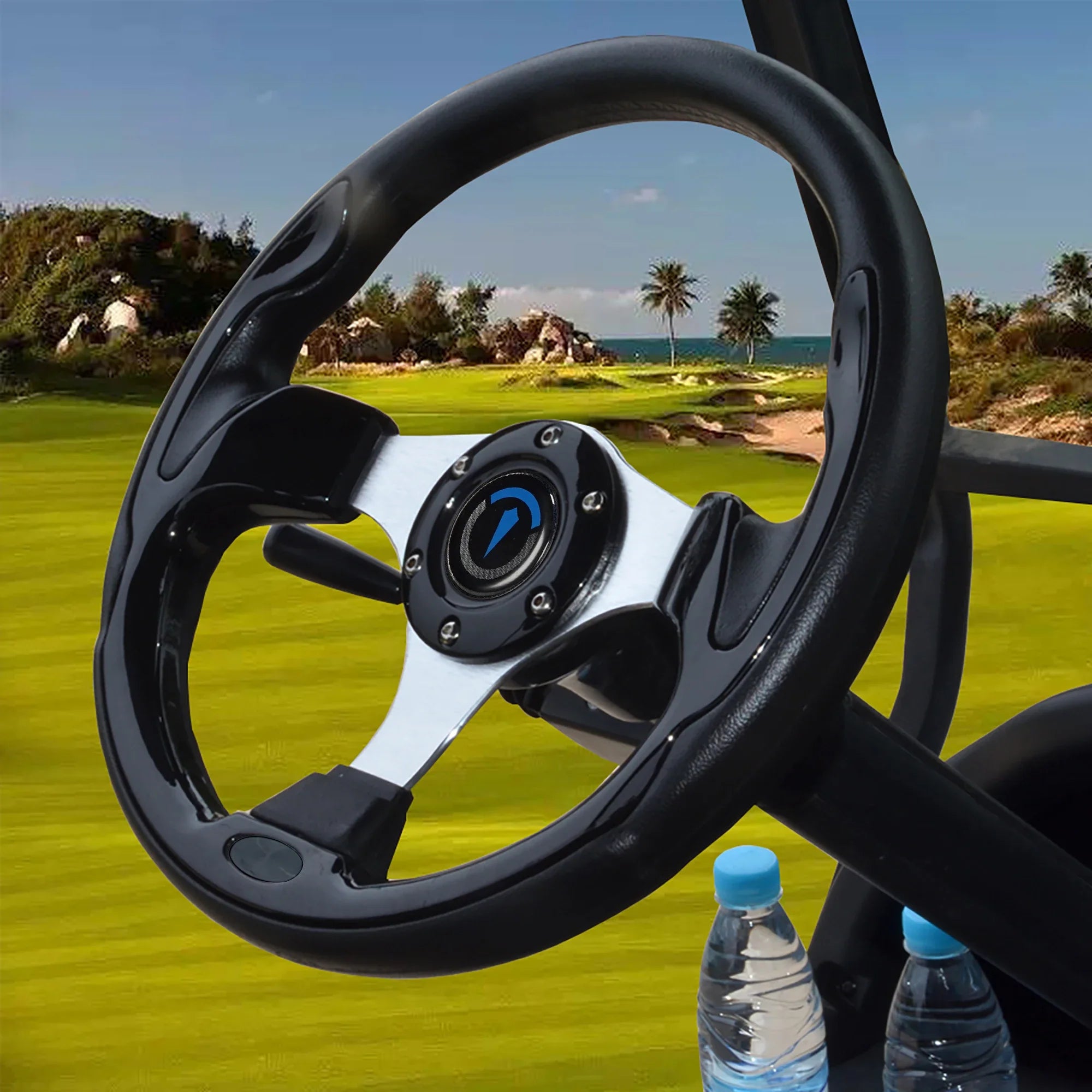 13 Inch 320mm Universal Golf Cart Steering Wheel – PU Leather, 5/6 Hole